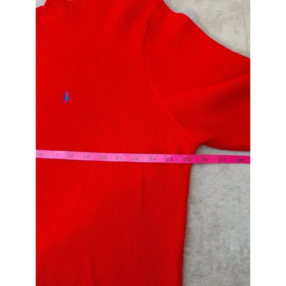 Vintage Polo Ralph Lauren Heavy Knit Crewneck Sweater Red Blue Pony Men's XL 90s